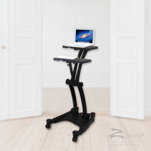 Image of a black ZStand Double Decker, portable standing workstation