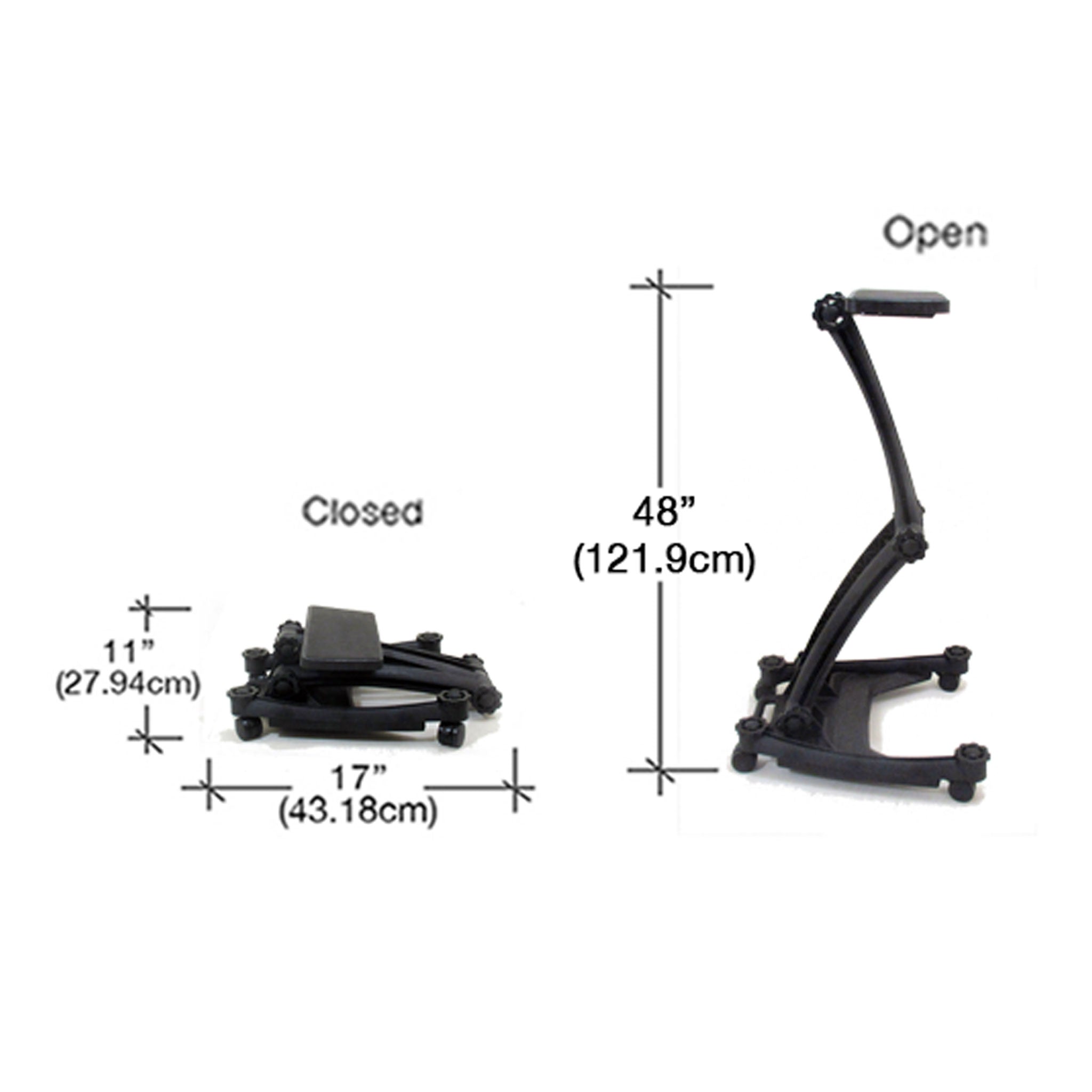 Dimensions of the ZStand Sportster LT in its closed and full extension positions.